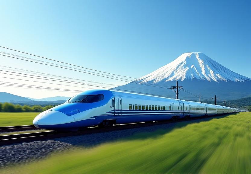 富士山を背景に走る新幹線